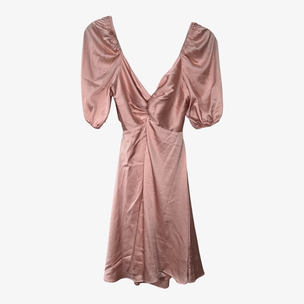 Express Womens Satin Puff Sleeve Cutout Tie Back Mini Dress Blush Pink XS NEW A4